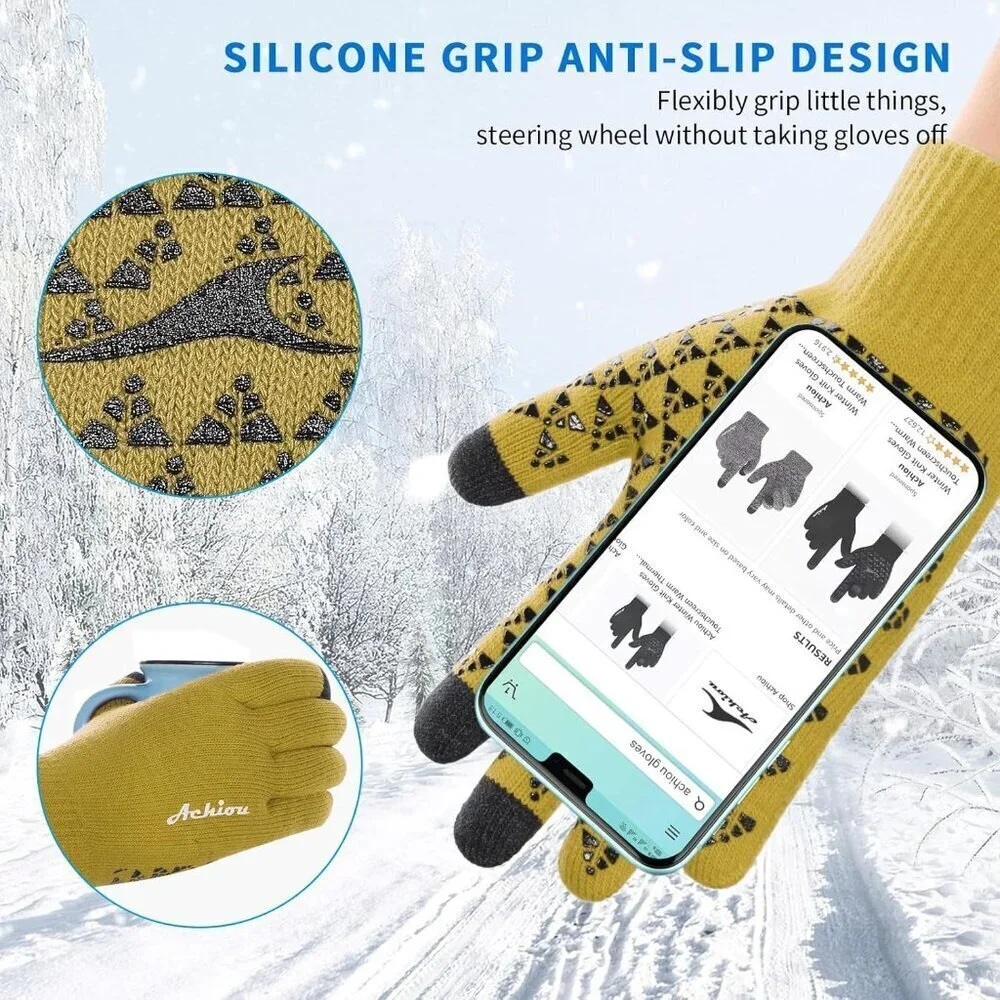 Women's Lemon Upgraded Touch Screen Thermal Soft Knit Lining Winter Gloves